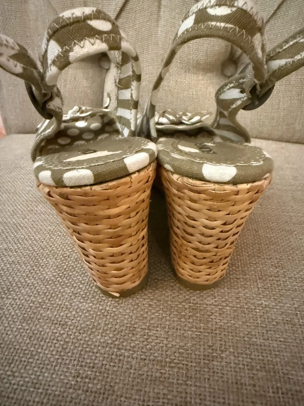 Retro Polka Dot Wedge Espadrilles in Olive and Cream pin up sexy